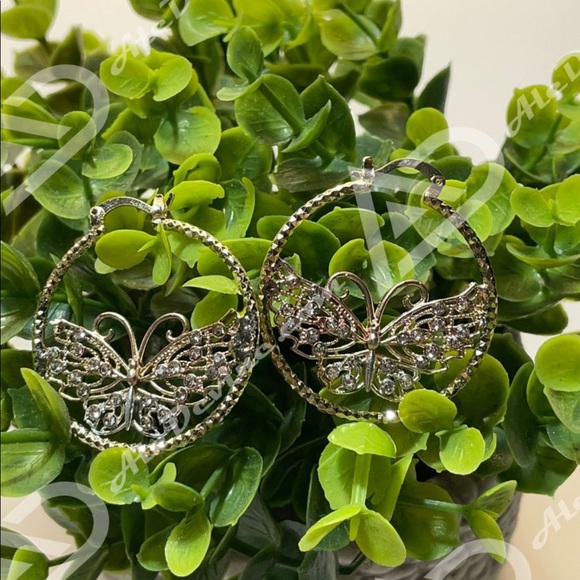 Multi-Color Butterfly Hoop Earrings (gold plated) - Picture 6 of 8